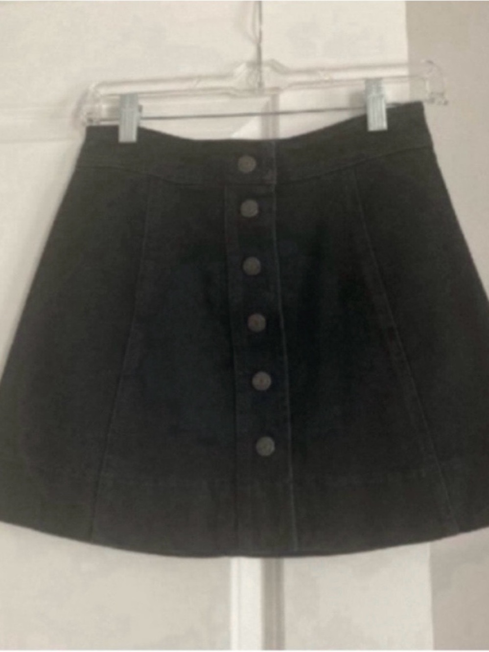 Madewell Stretch Washed Black Denim Button-Front A-Line Mini Skirt